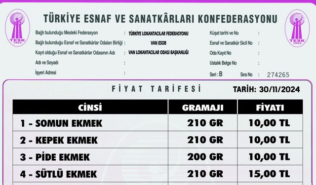 Van'da ekmeğe zam... 210 gram ekmek 10 TL oldu