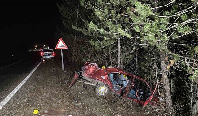 Ağaca çarpan otomobil hurdaya döndü: 1 ölü, 1 yaralı