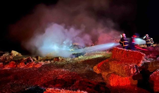 Alevlere teslim olan 500 saman balyası kül oldu