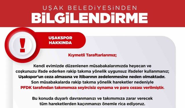 PFDK’dan Uşakspor’a ceza